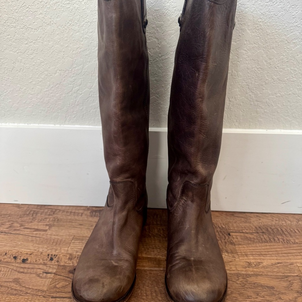 Frye Melissa Brown Double Sole Button Lug Tall Riding Boots Women's Size 11 - Picture 3 of 12